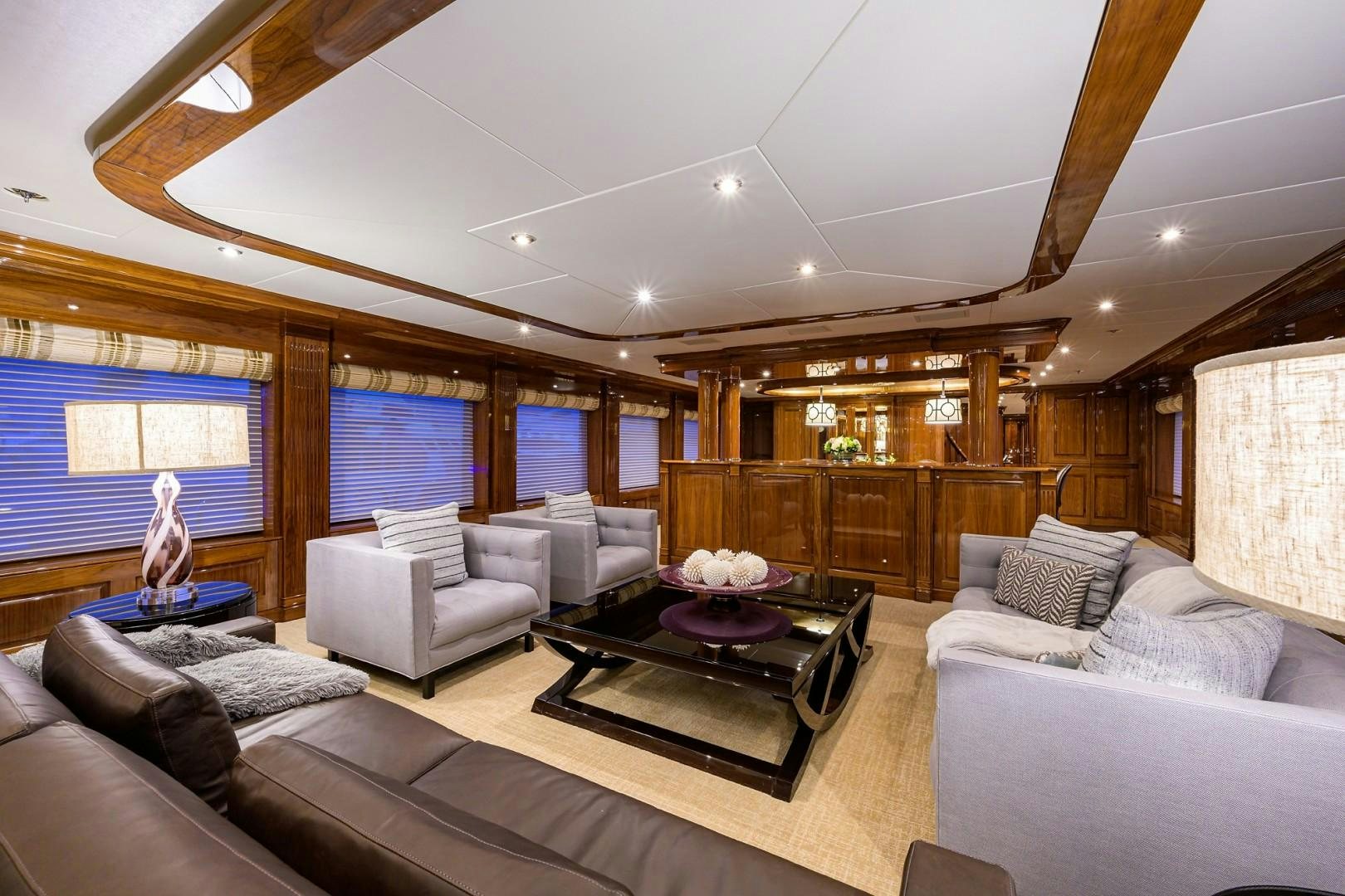 a living room with a large window aboard REMEMBER WHEN Yacht for Sale