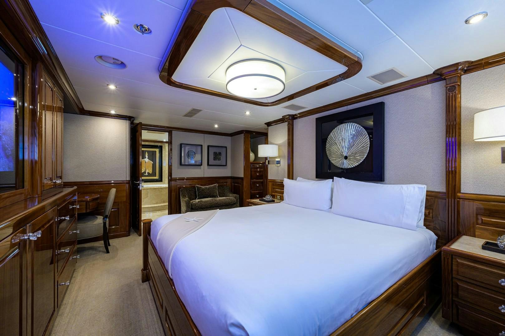 a large bedroom with a large bed aboard REMEMBER WHEN Yacht for Sale