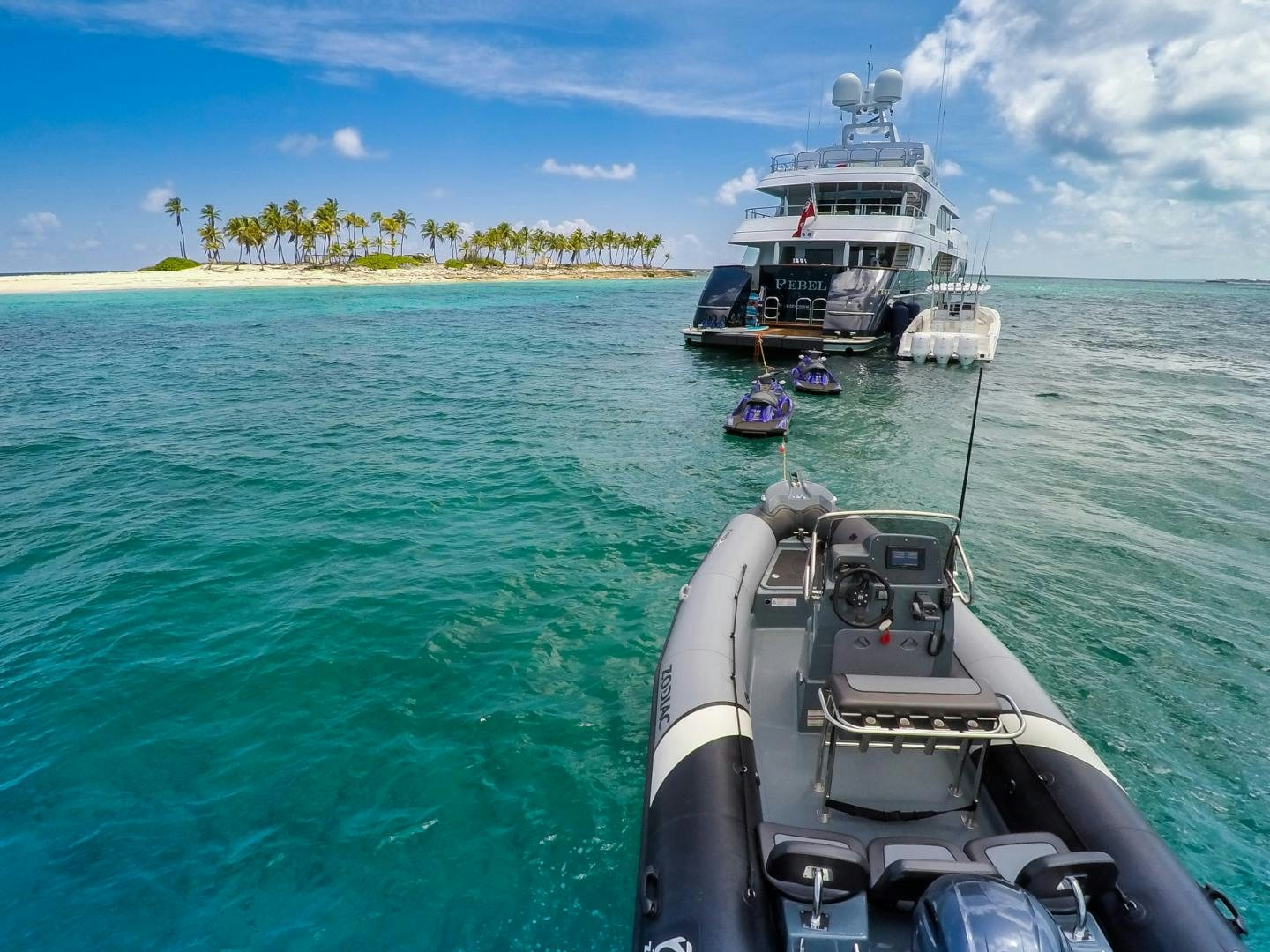 a boat on the water aboard REBEL Yacht for Sale