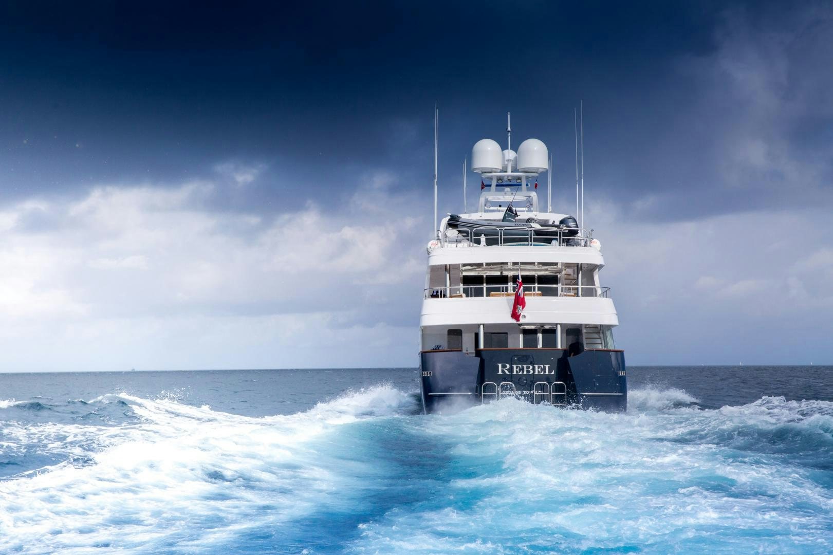 a boat in the ocean aboard REBEL Yacht for Sale