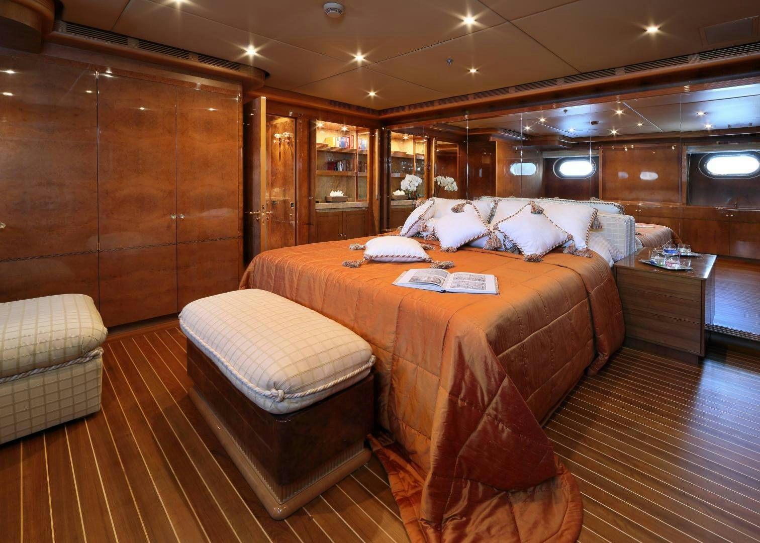 a bed in a room aboard DR NO NO Yacht for Sale