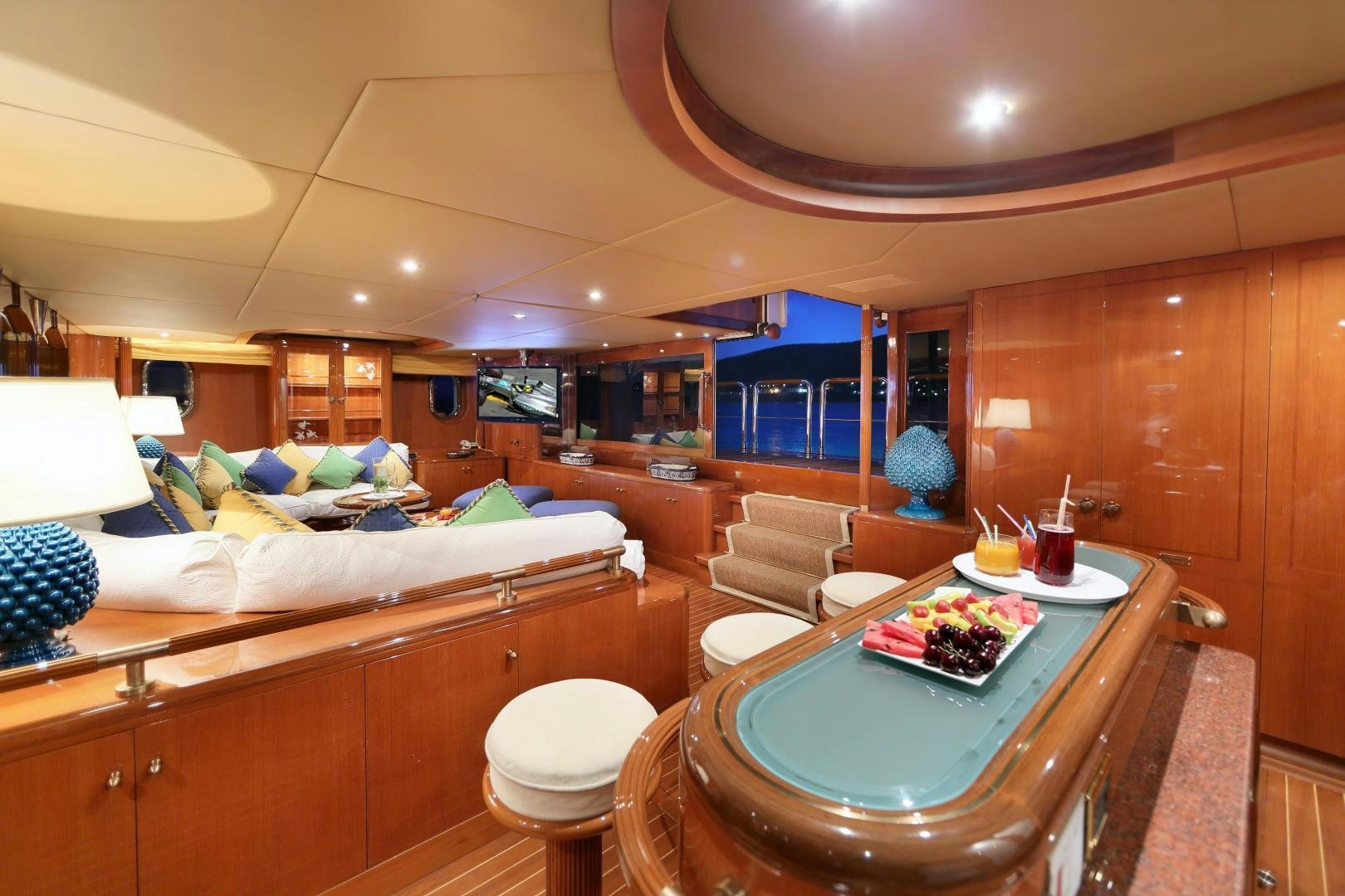 a bedroom with a large bed aboard DR NO NO Yacht for Sale