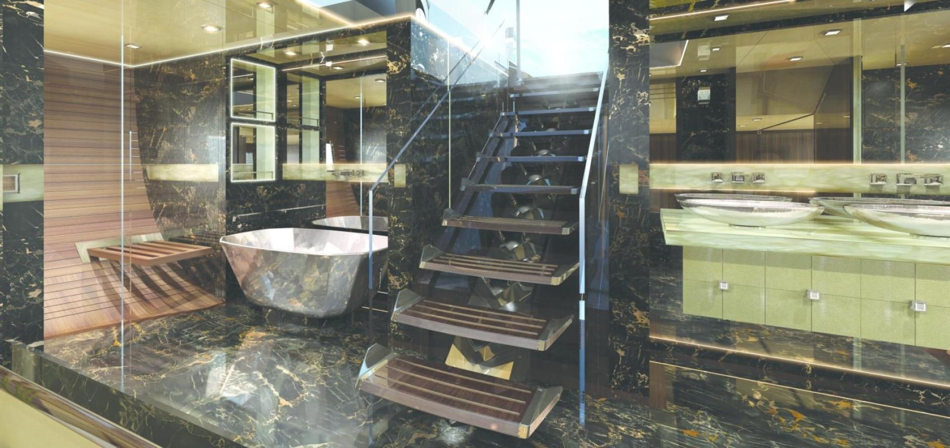 a large room with a large sink aboard TROY Yacht for Sale