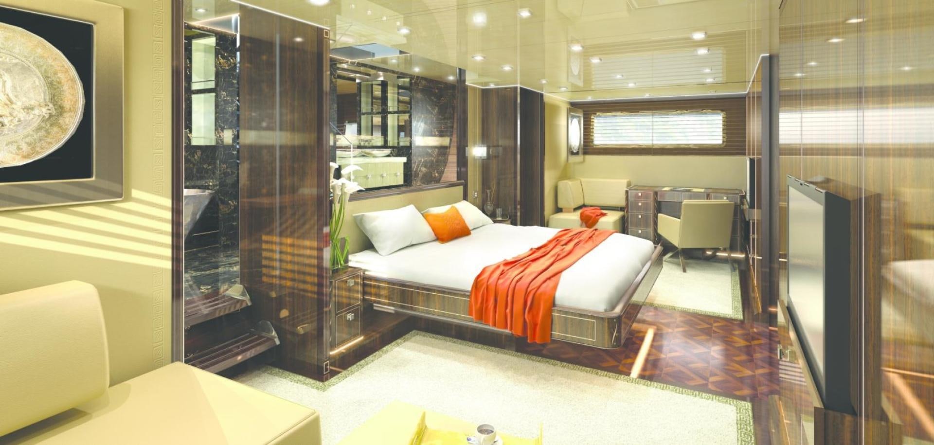 a hotel room with a bed aboard TROY Yacht for Sale