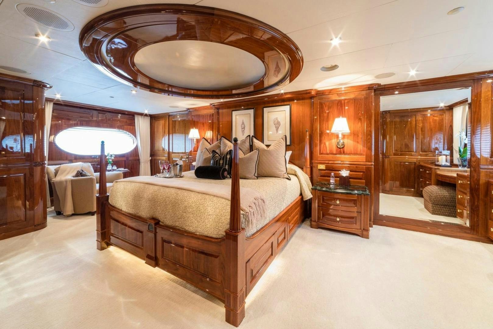 a large bedroom with a large bed aboard POPEYE Yacht for Sale