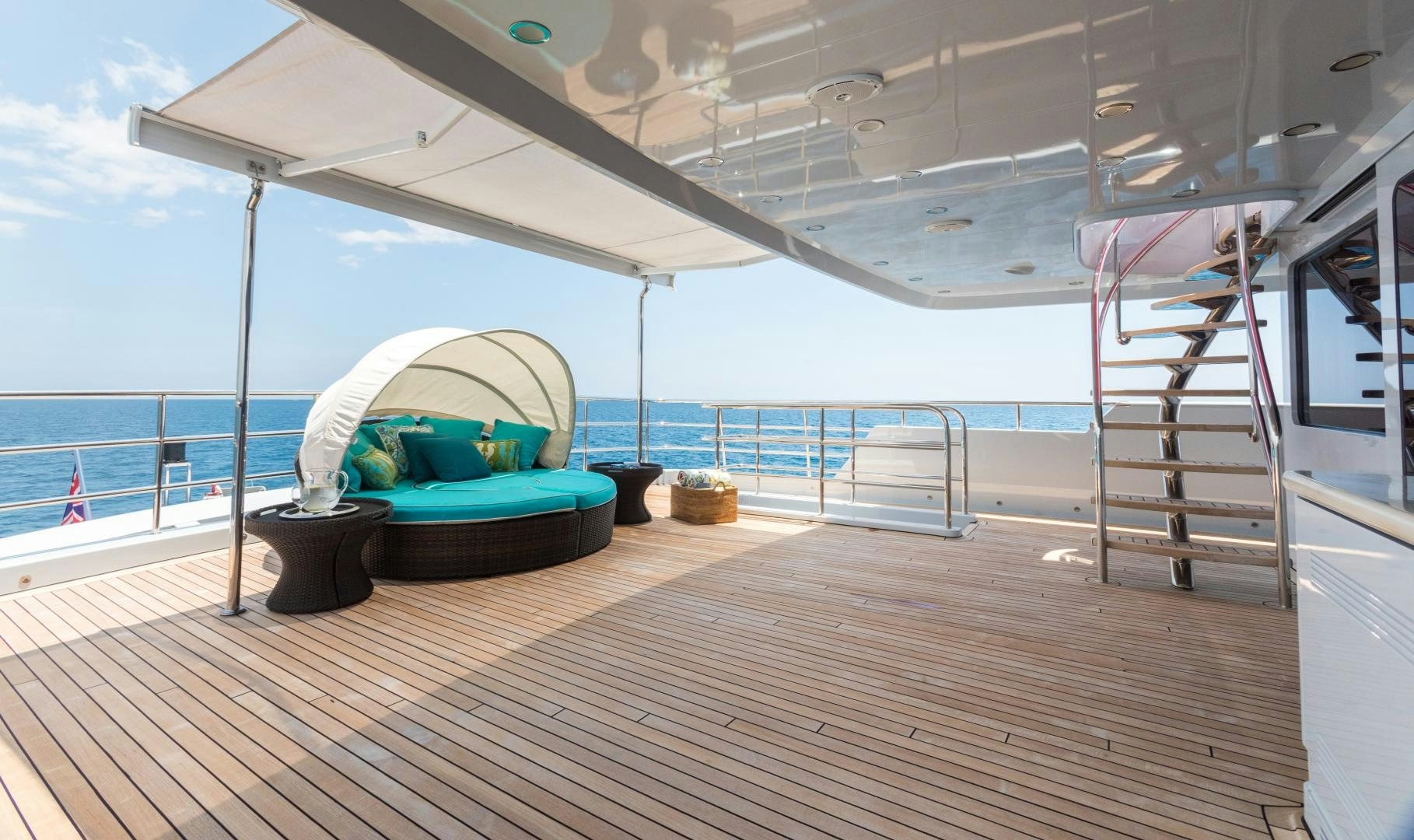 a boat on a deck aboard QING Yacht for Sale