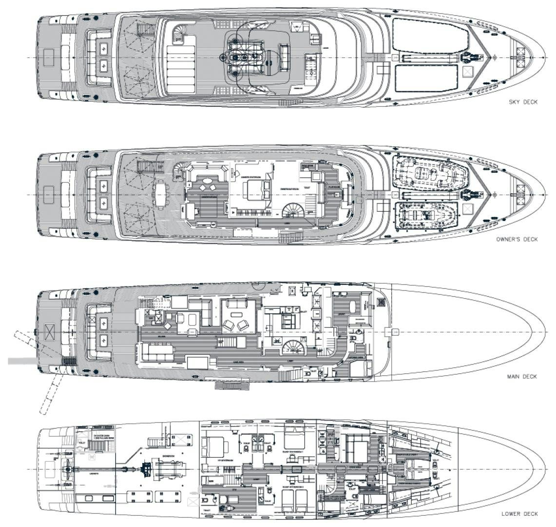 diagram, engineering drawing aboard QING Yacht for Sale
