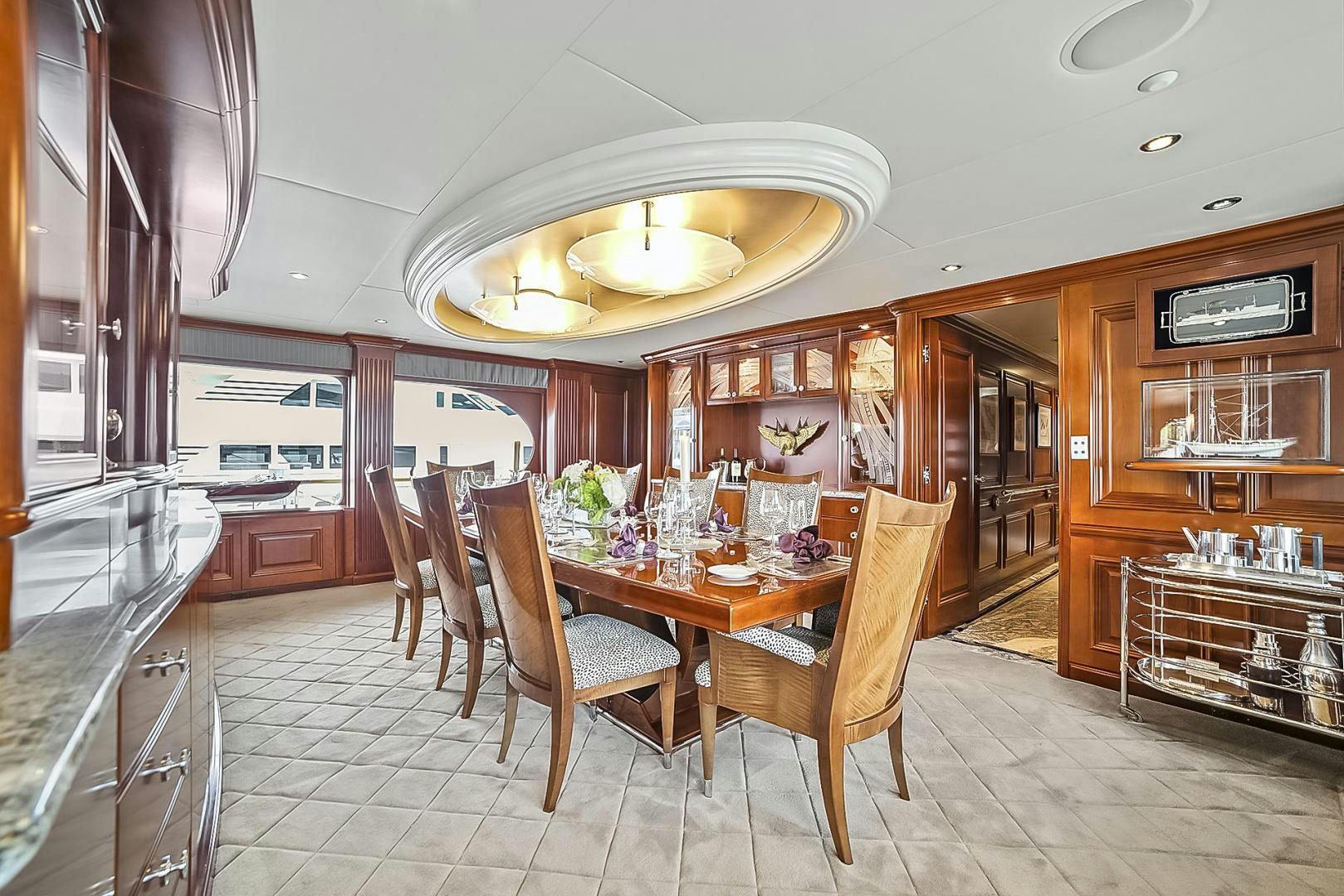 a kitchen with a dining table aboard ARTEMIS Yacht for Sale