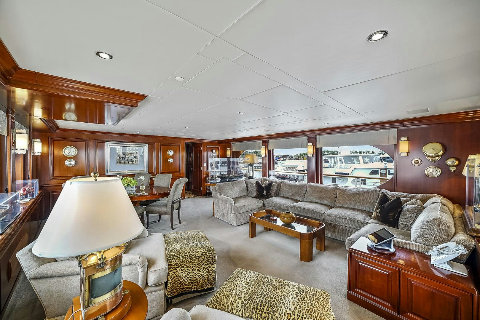 a living room with a large window aboard ARTEMIS Yacht for Sale