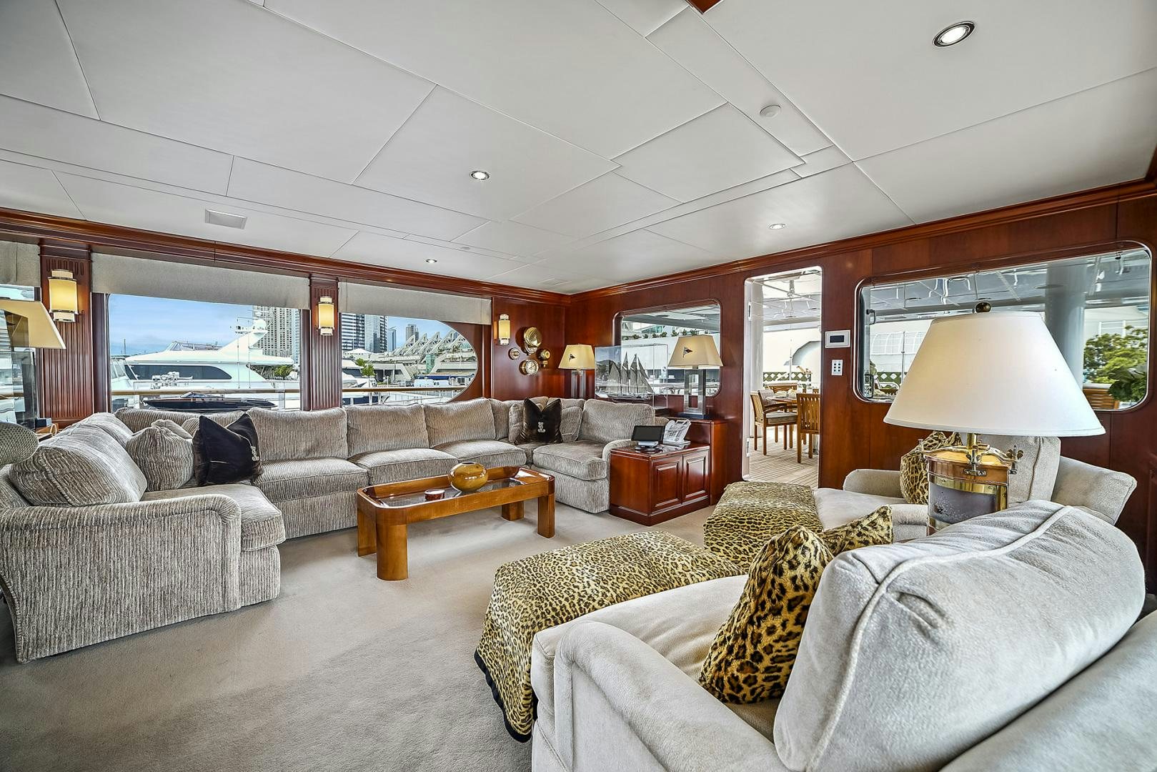 a living room with a large window aboard ARTEMIS Yacht for Sale
