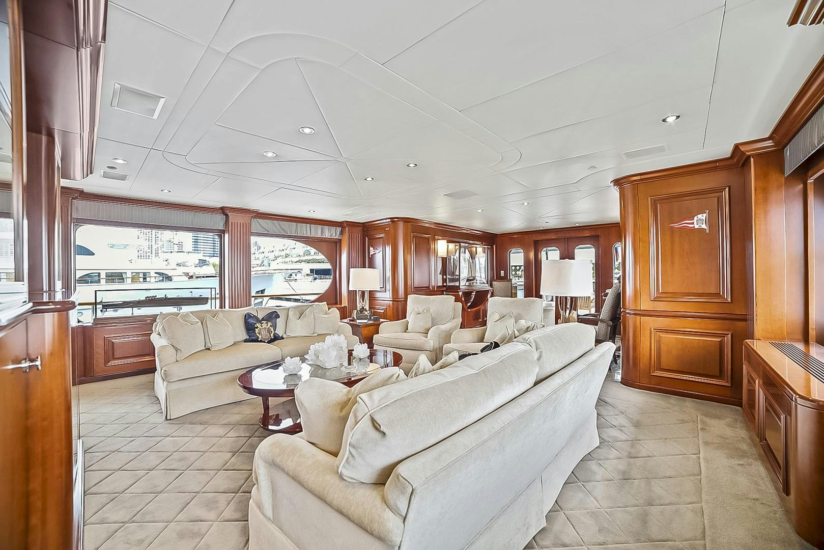 a living room with a large window aboard ARTEMIS Yacht for Sale