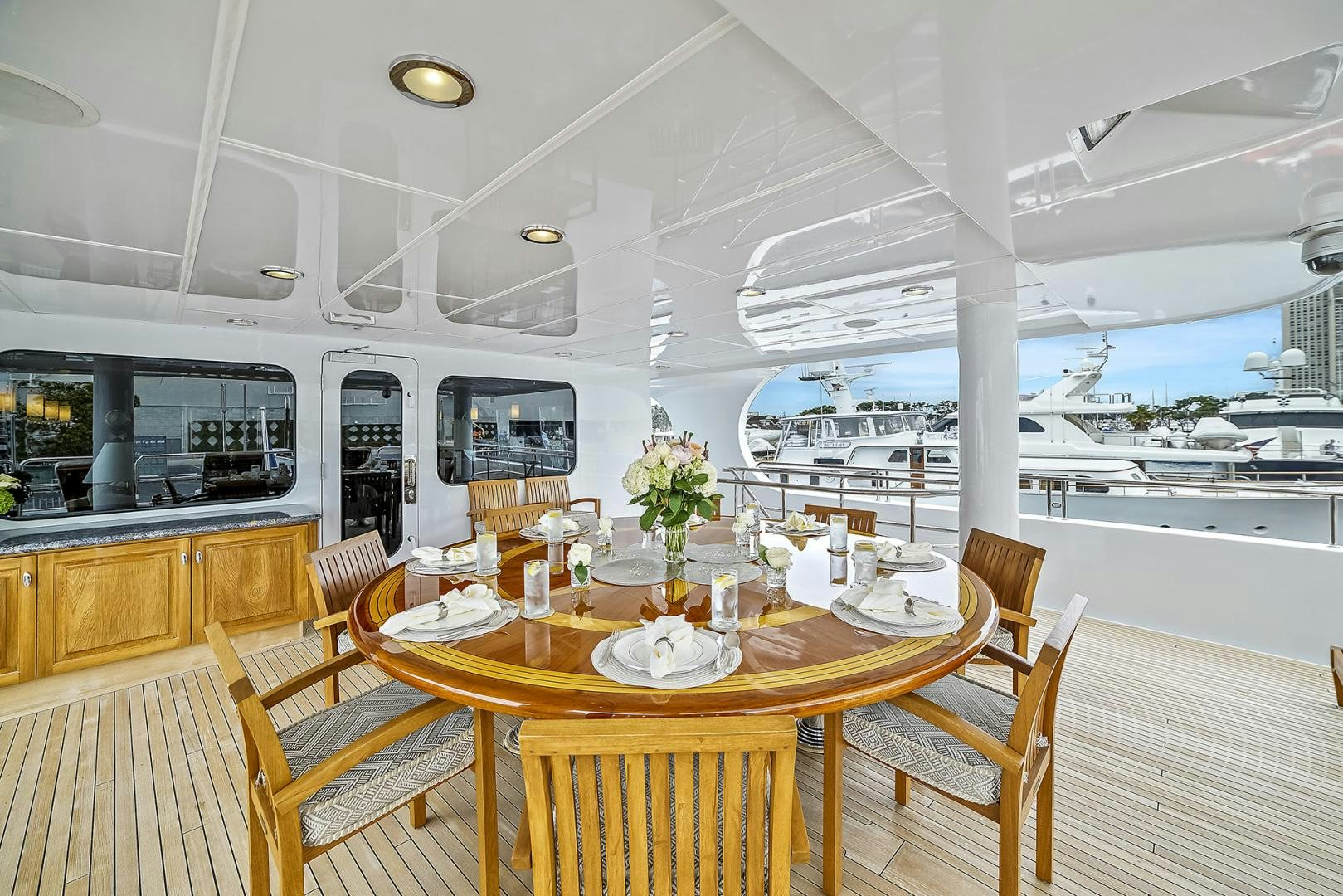 a dining table on a boat aboard ARTEMIS Yacht for Sale
