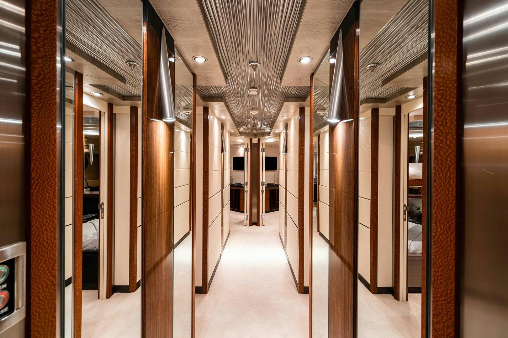 a hallway with doors aboard AQUANOVA Yacht for Sale