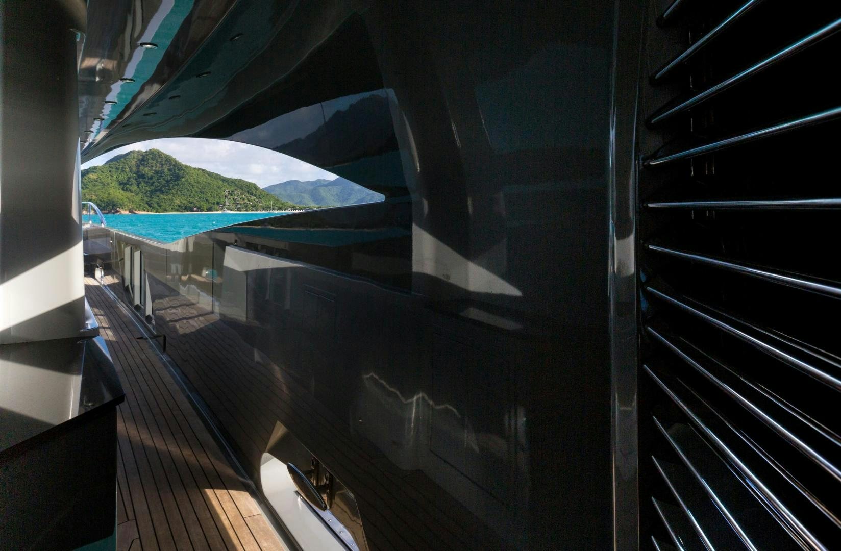 a view of a train from a window aboard AQUANOVA Yacht for Sale