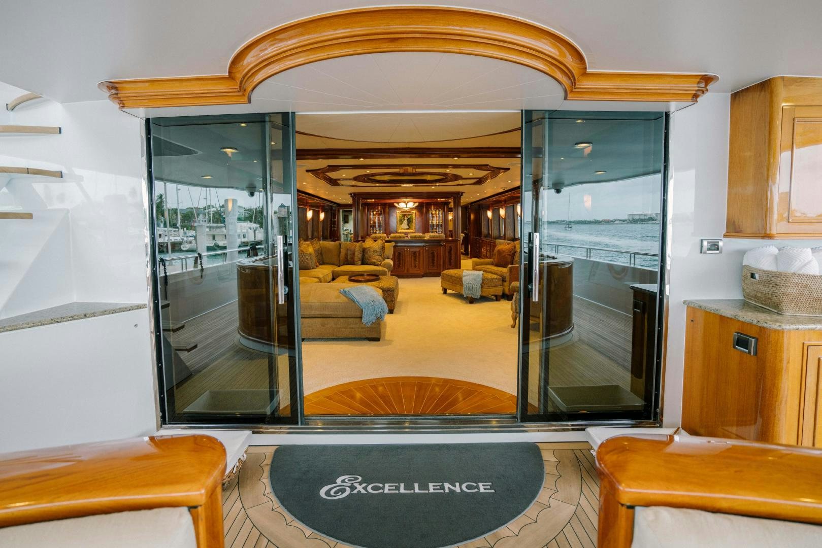 a room with a glass door aboard EXCELLENCE Yacht for Sale