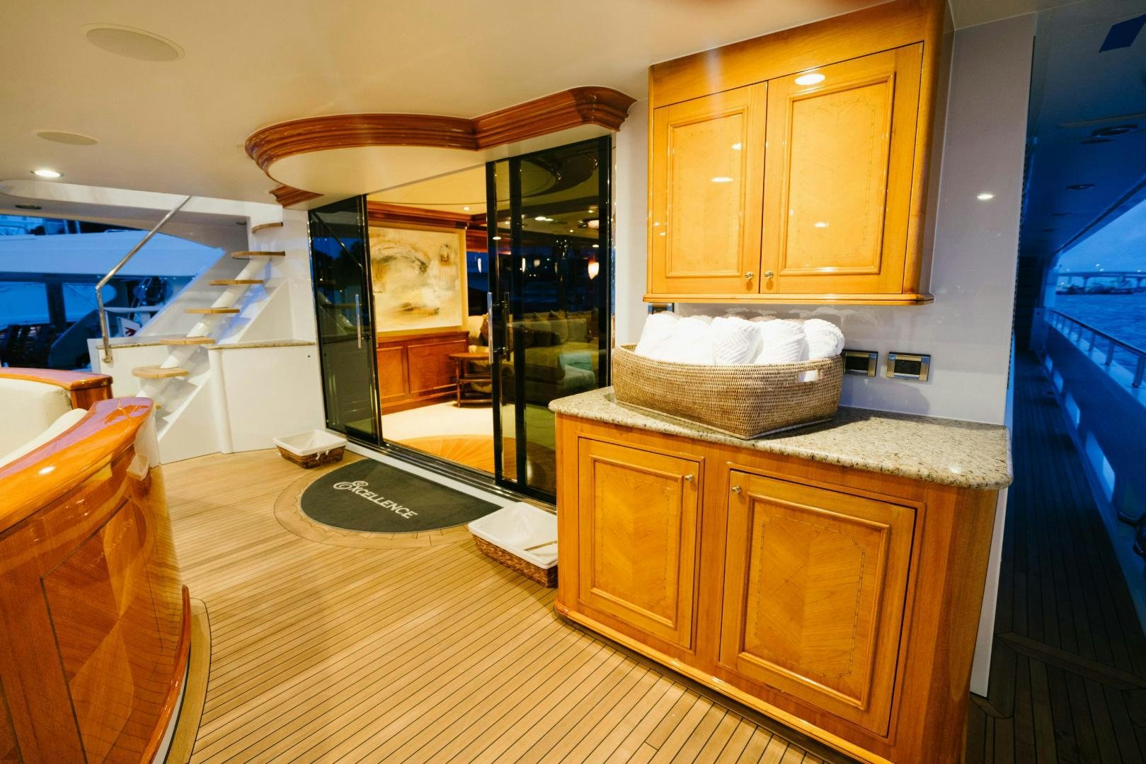 a kitchen with a large mirror aboard EXCELLENCE Yacht for Sale