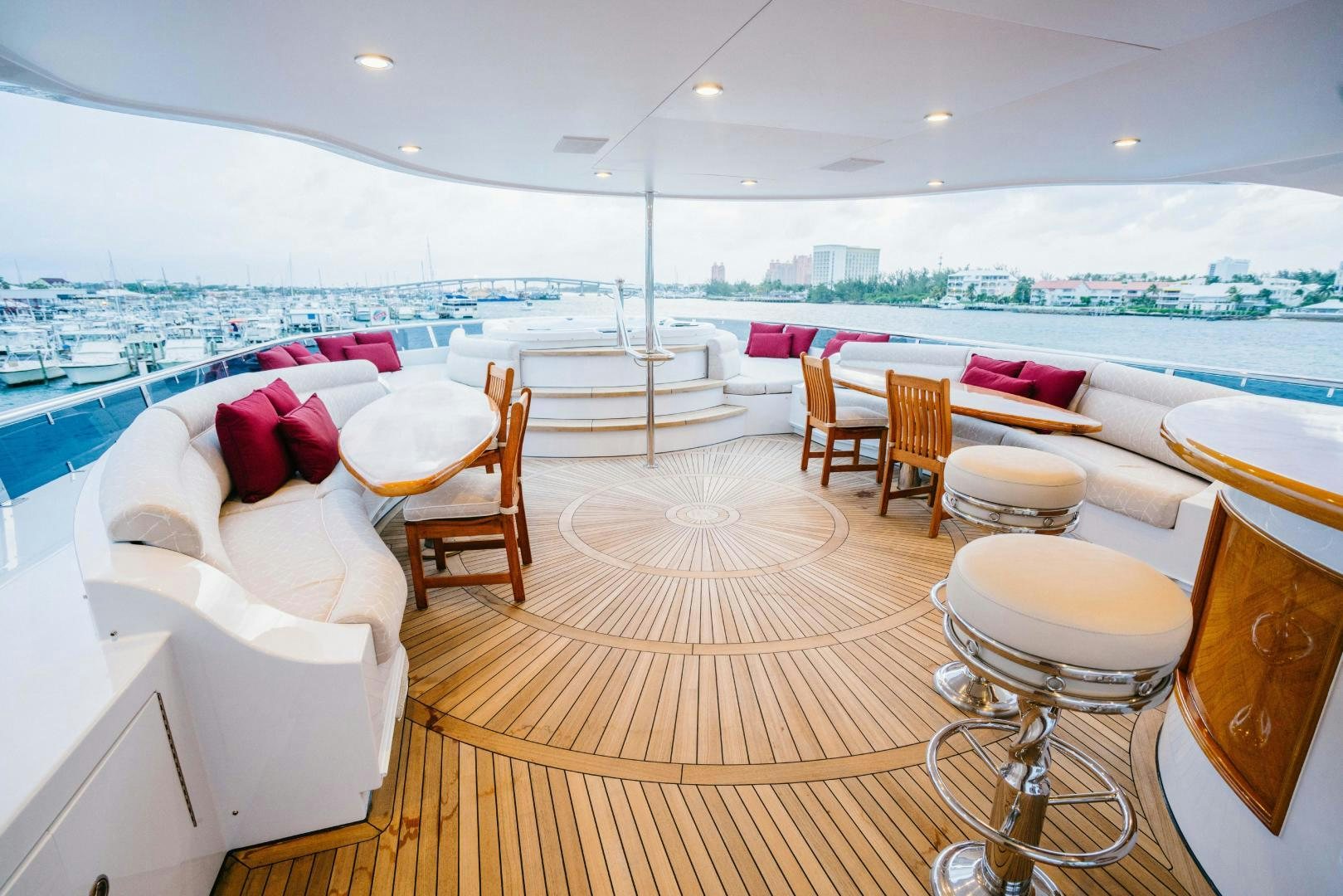 a room with a view of a city and a large city aboard EXCELLENCE Yacht for Sale