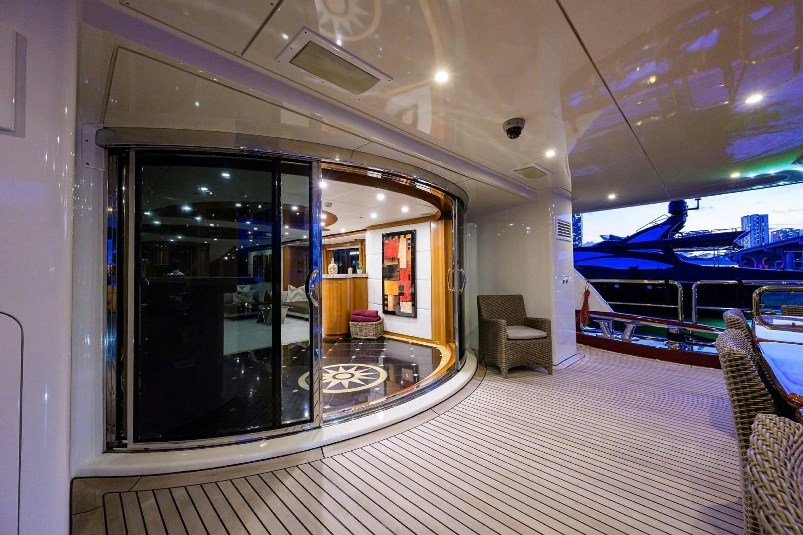 a large glass door in a room aboard CABERNET Yacht for Sale