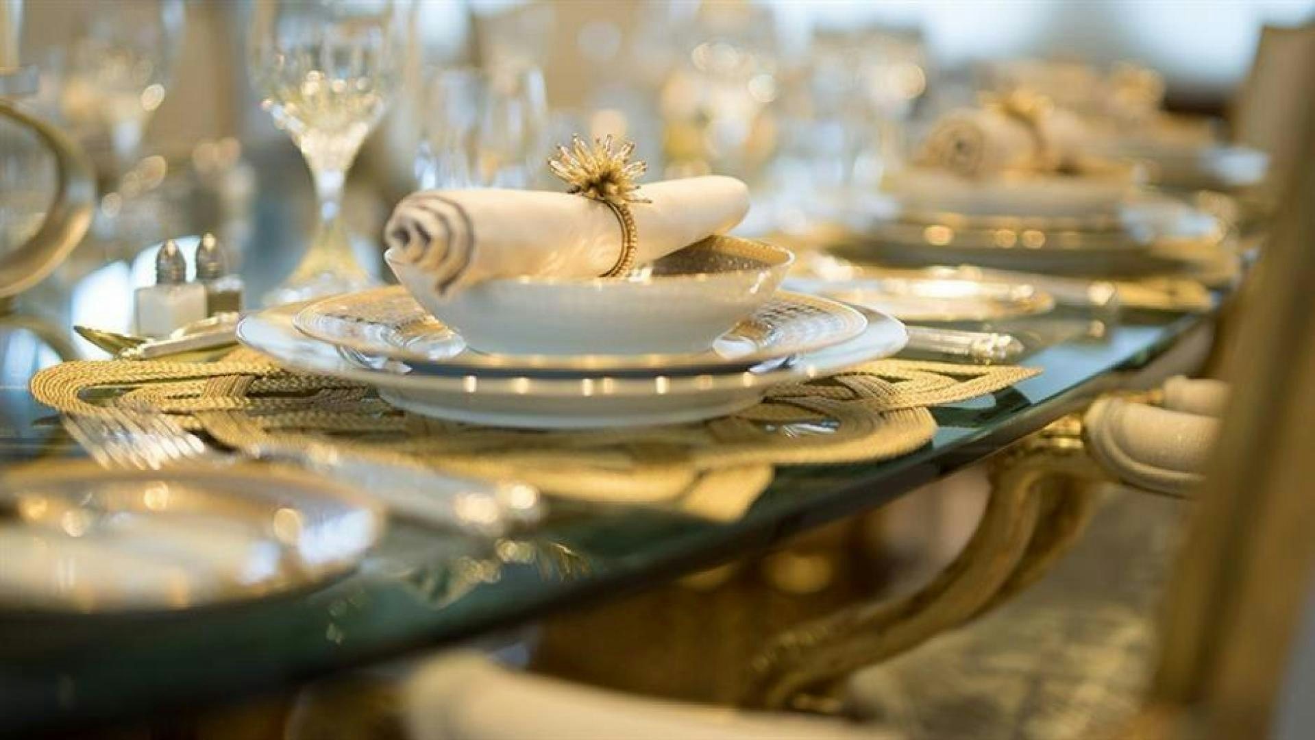 a plate of food aboard GRAND ILLUSION Yacht for Sale