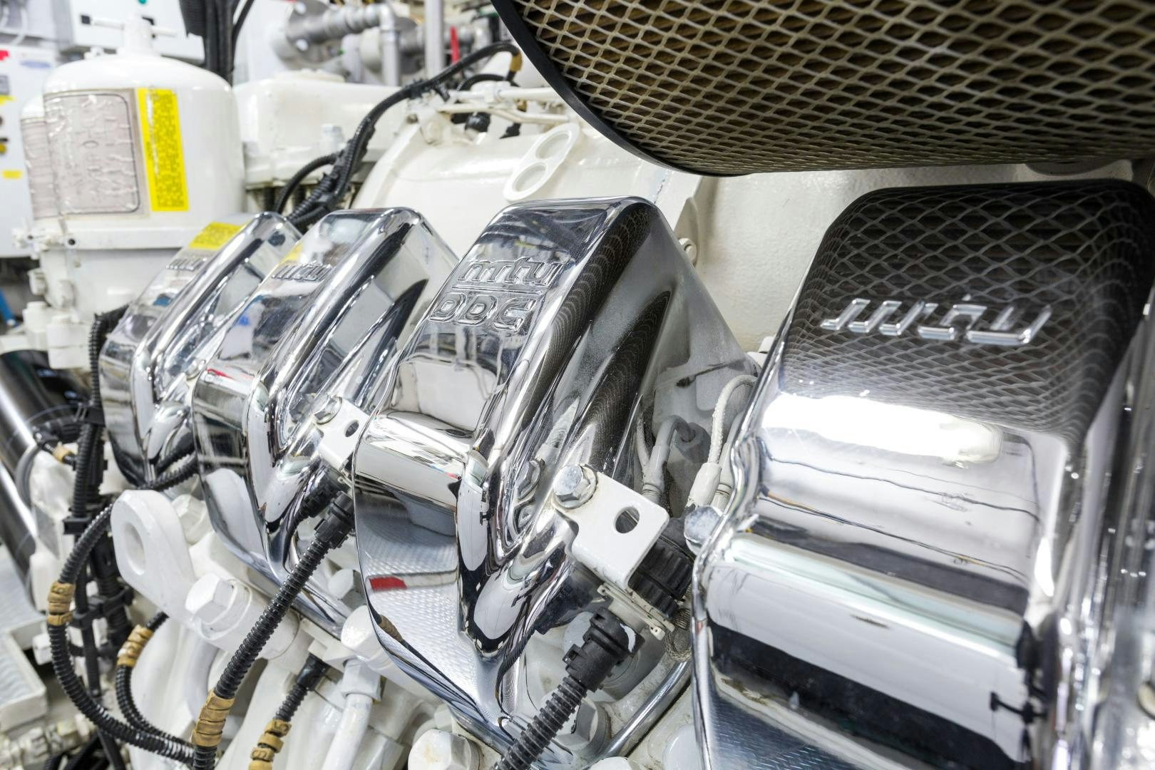 a car engine with its hood open aboard AT LAST Yacht for Sale