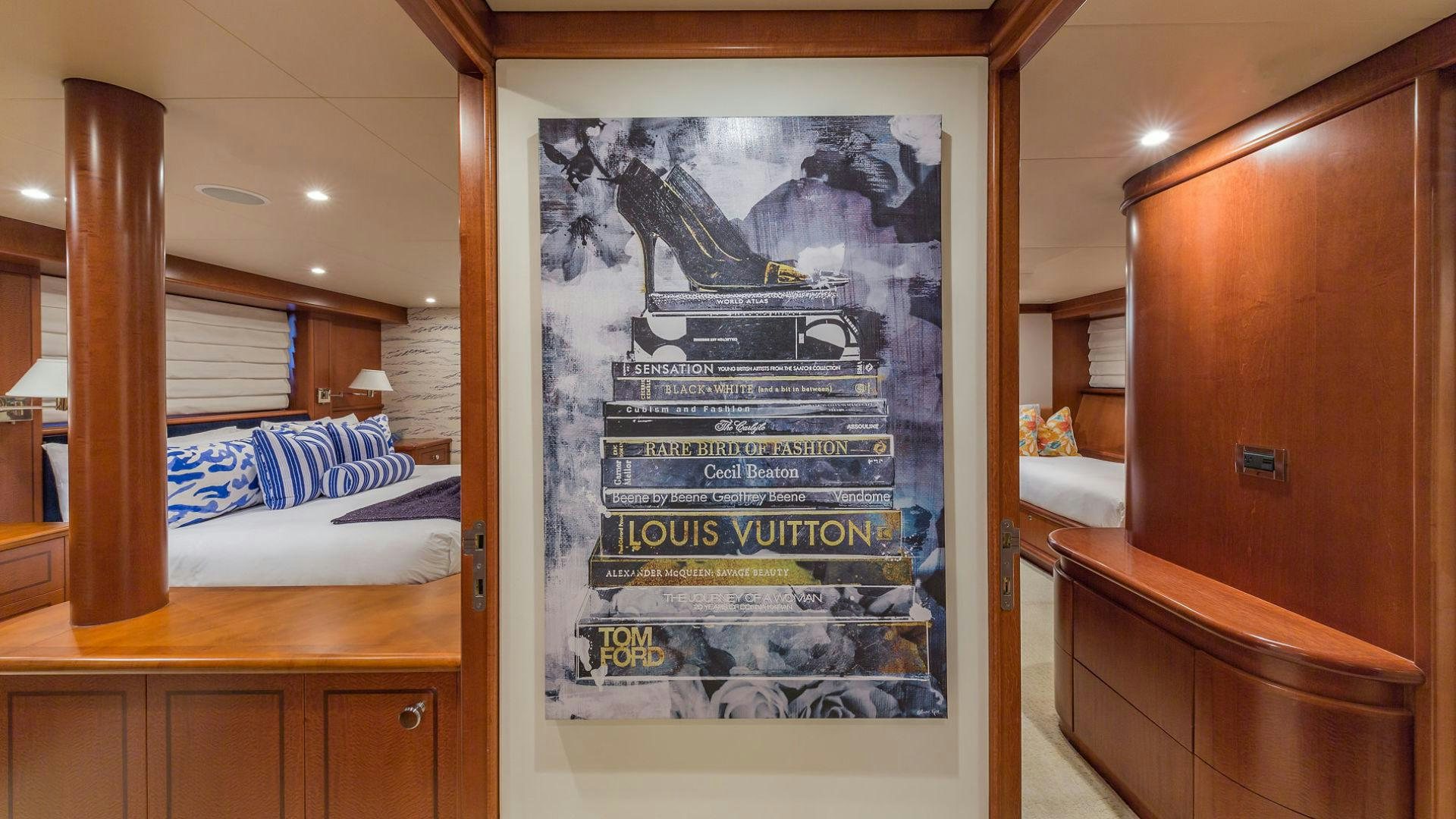 a large poster in a room aboard AT LAST Yacht for Sale