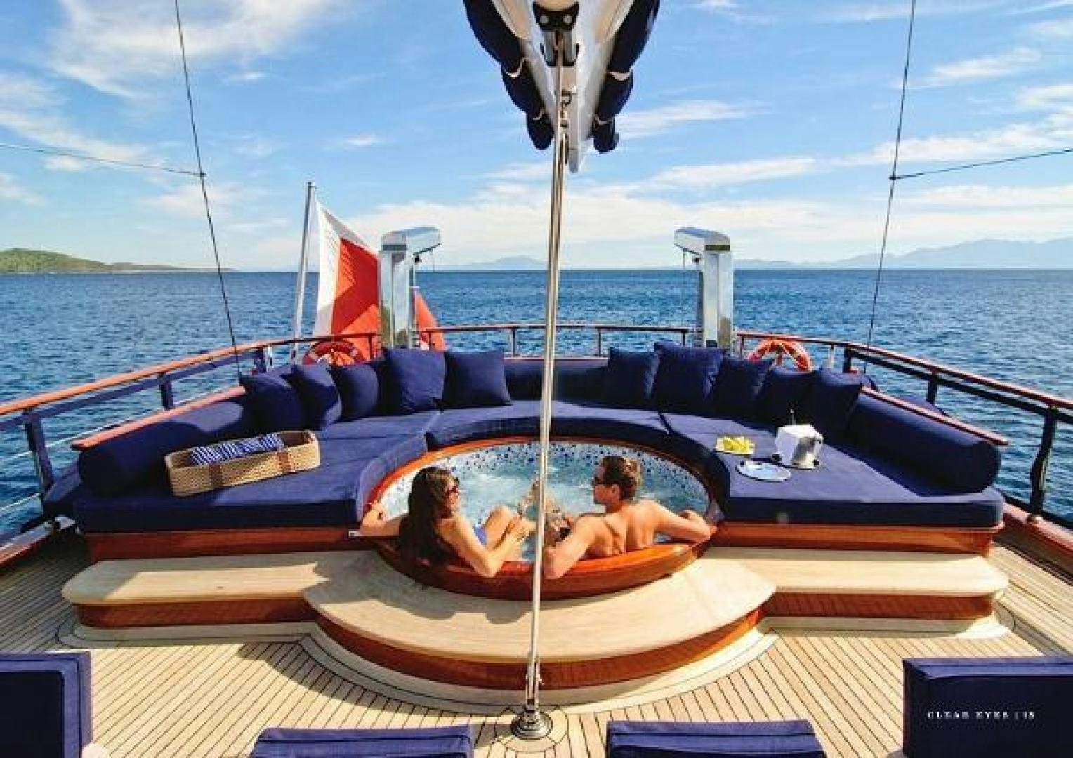 a couple of people in a boat aboard CLEAR EYES Yacht for Sale