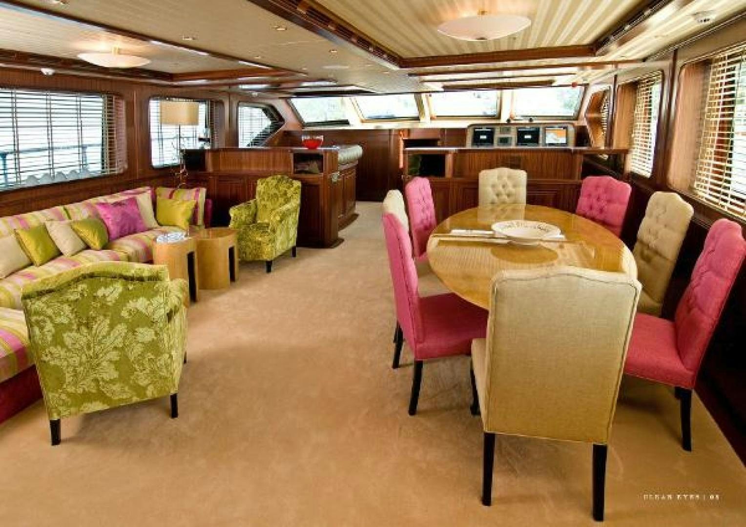 a room with a table and chairs aboard CLEAR EYES Yacht for Sale