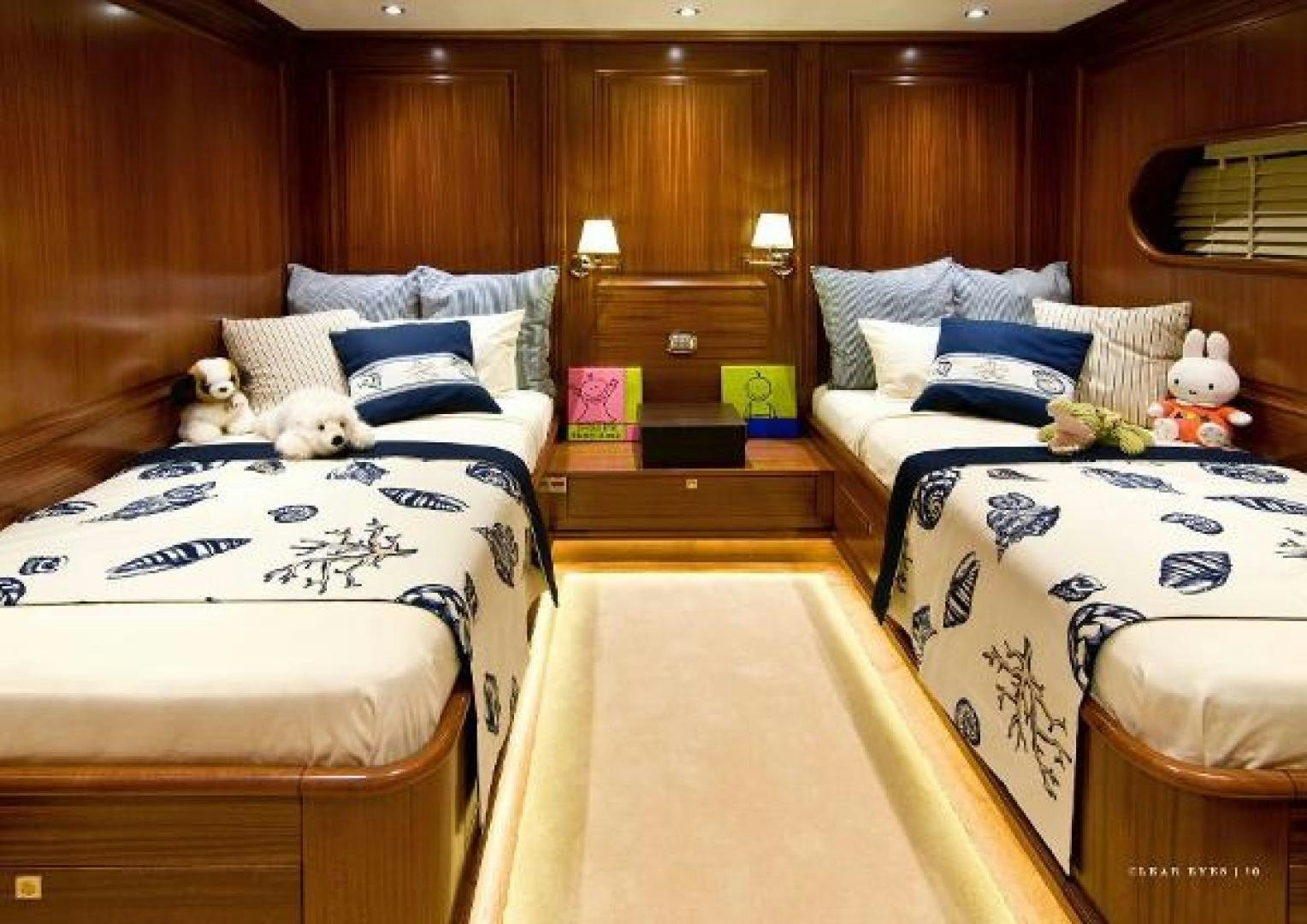 a room with two beds aboard CLEAR EYES Yacht for Sale