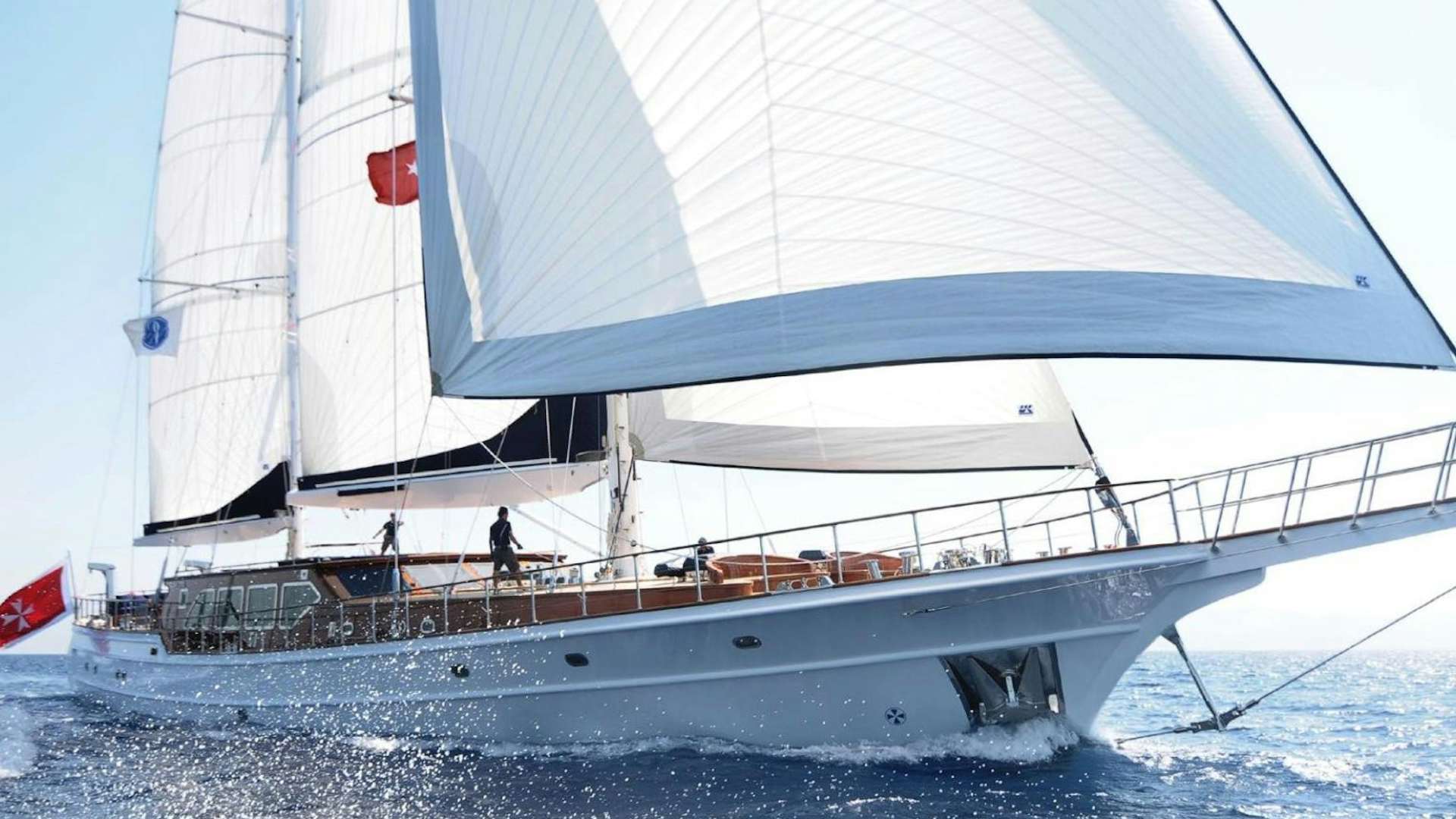 a large white sailboat aboard CLEAR EYES Yacht for Sale
