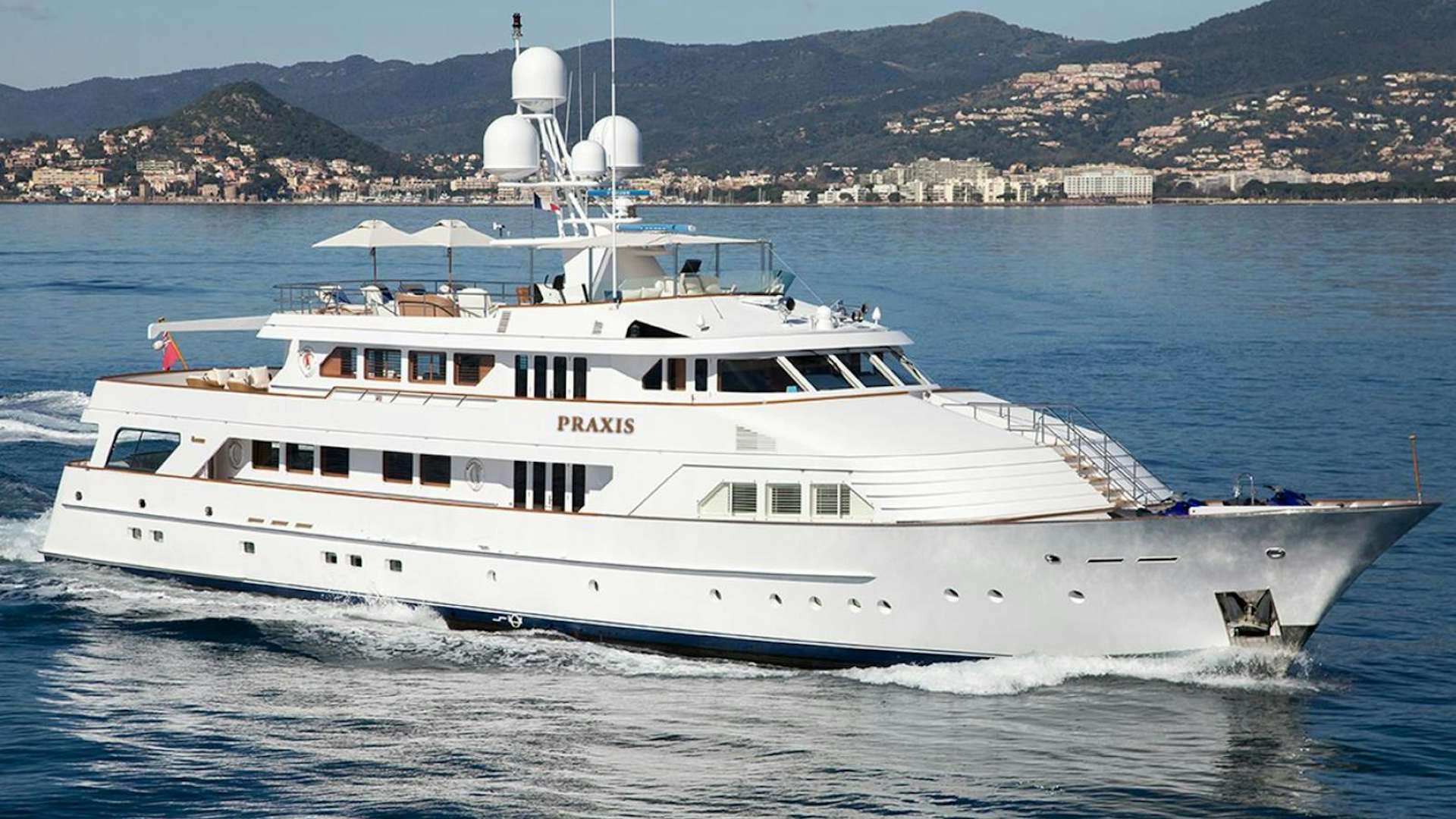 a large white yacht aboard TRUE NORTH Yacht for Sale