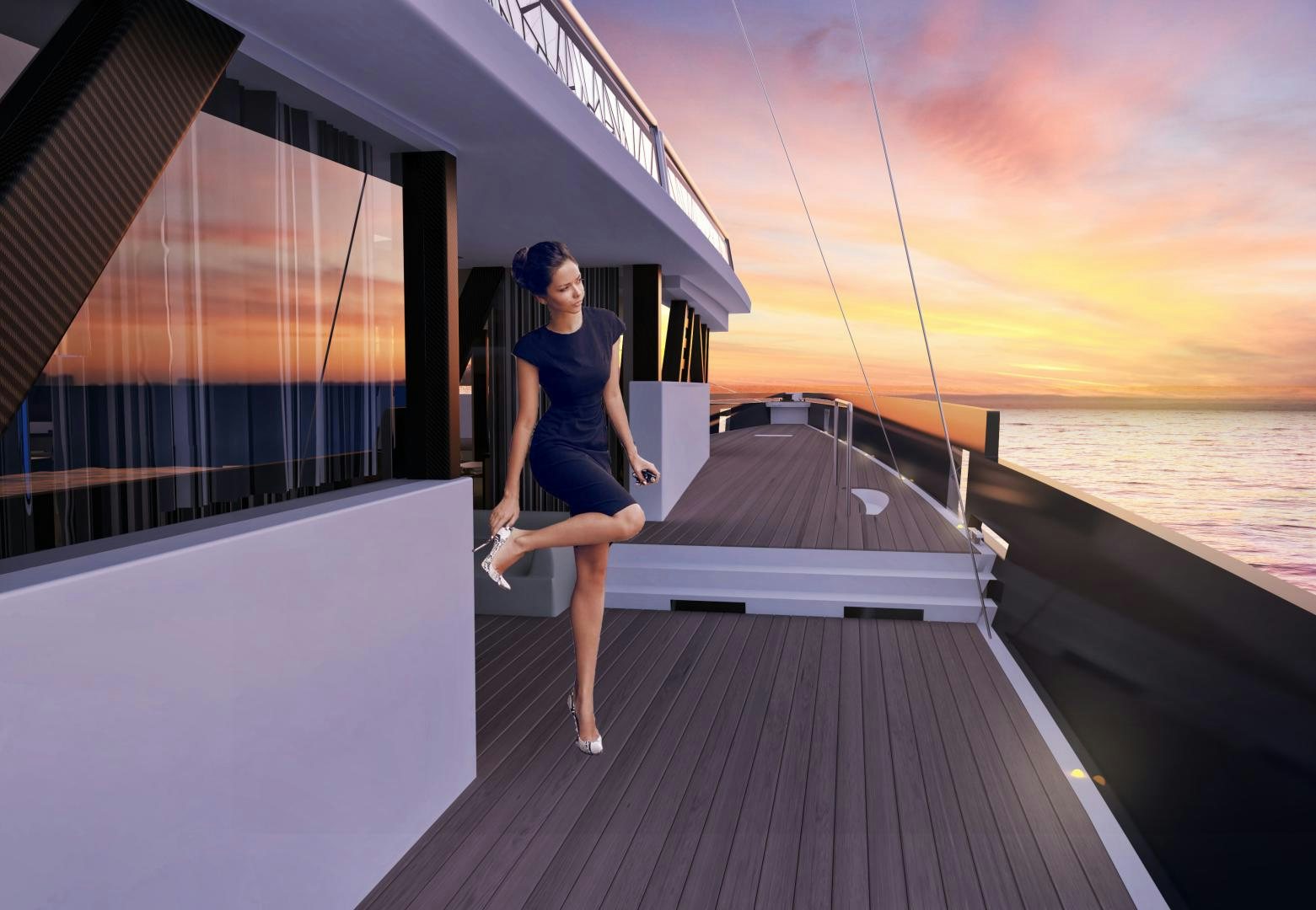 a person standing on a dock aboard SEA VOYAGER 143 Yacht for Sale