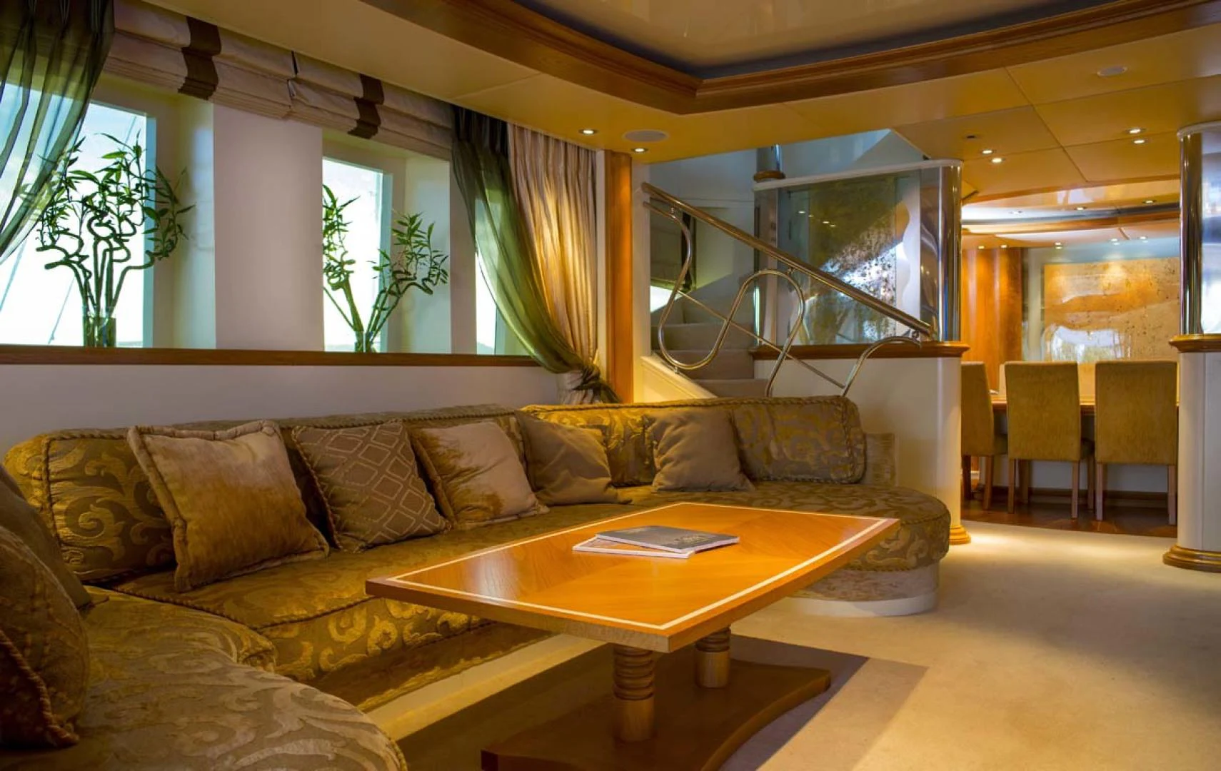 a living room with a couch and a coffee table aboard GELLY Yacht for Sale