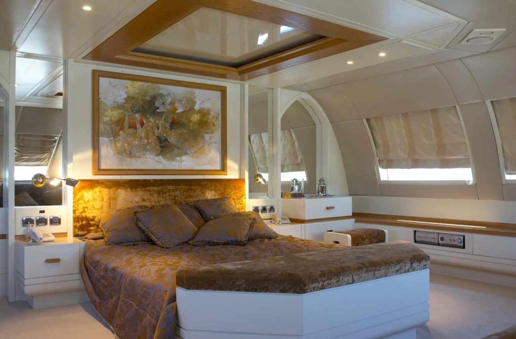 a large bed in a room aboard GELLY Yacht for Sale