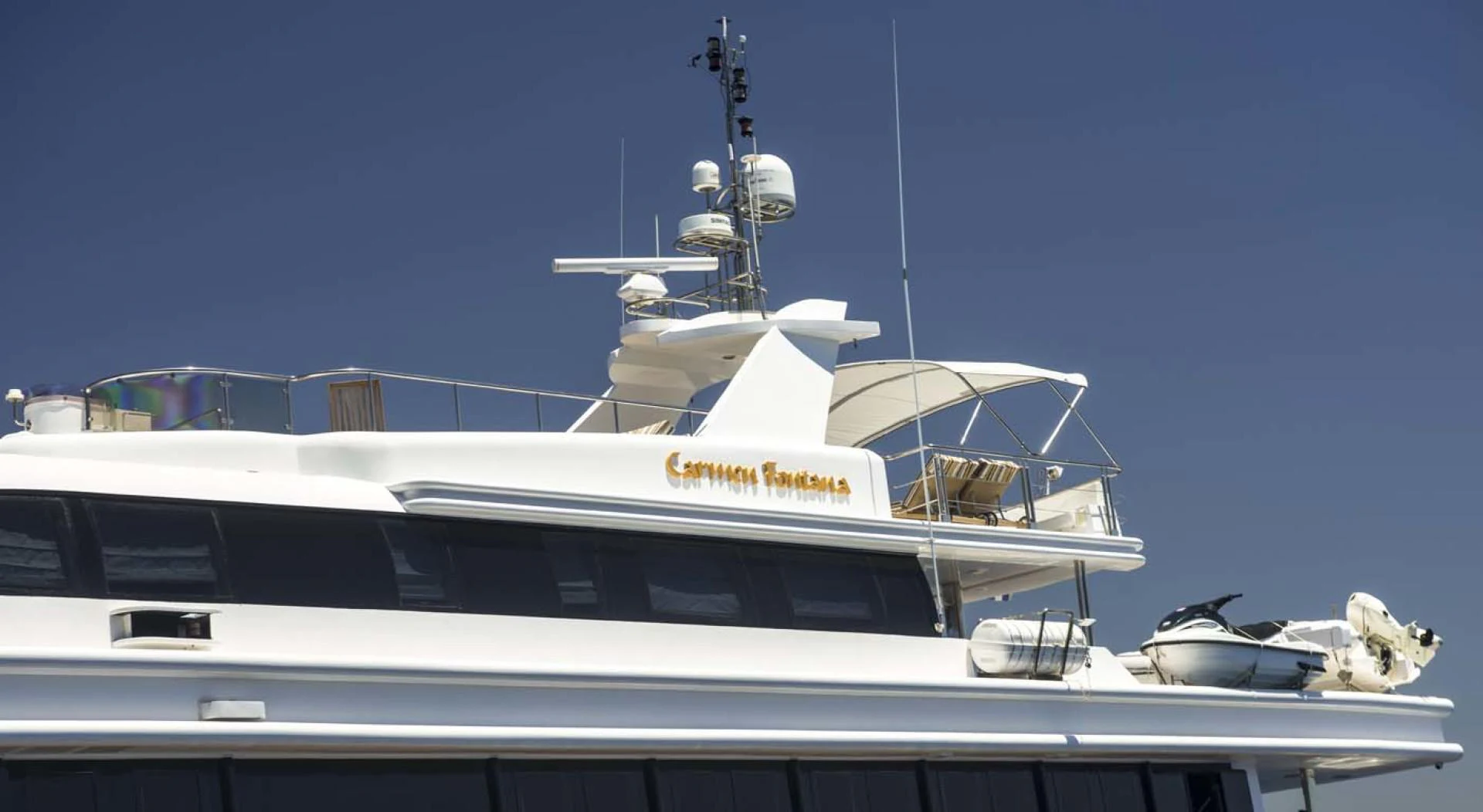 a boat with a statue on the front aboard GELLY Yacht for Sale