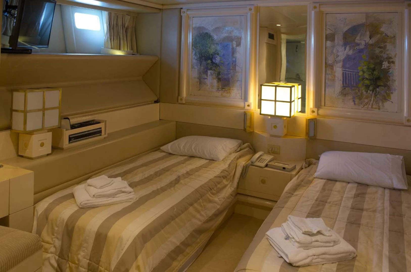 a room with two beds aboard GELLY Yacht for Sale