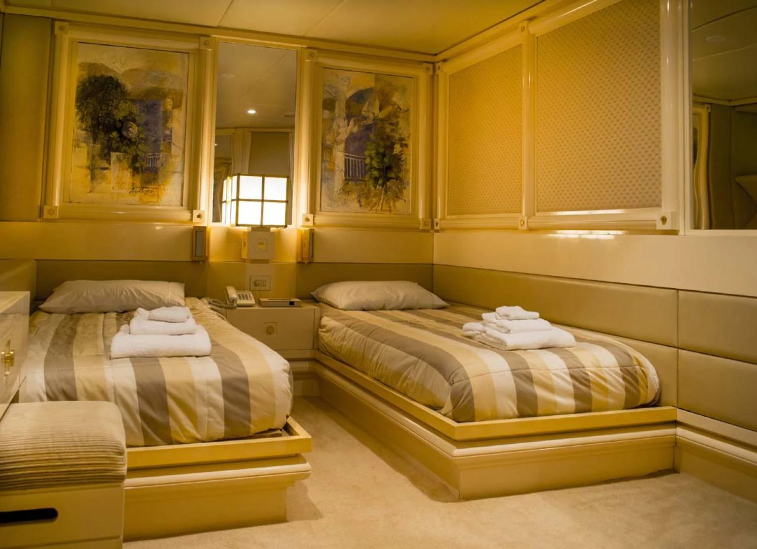 a room with two beds aboard GELLY Yacht for Sale