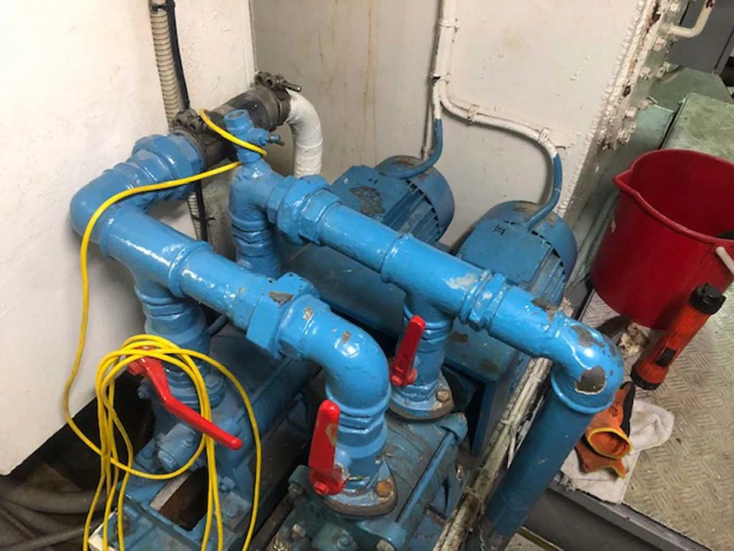 a group of pipes and wires aboard GELLY Yacht for Sale