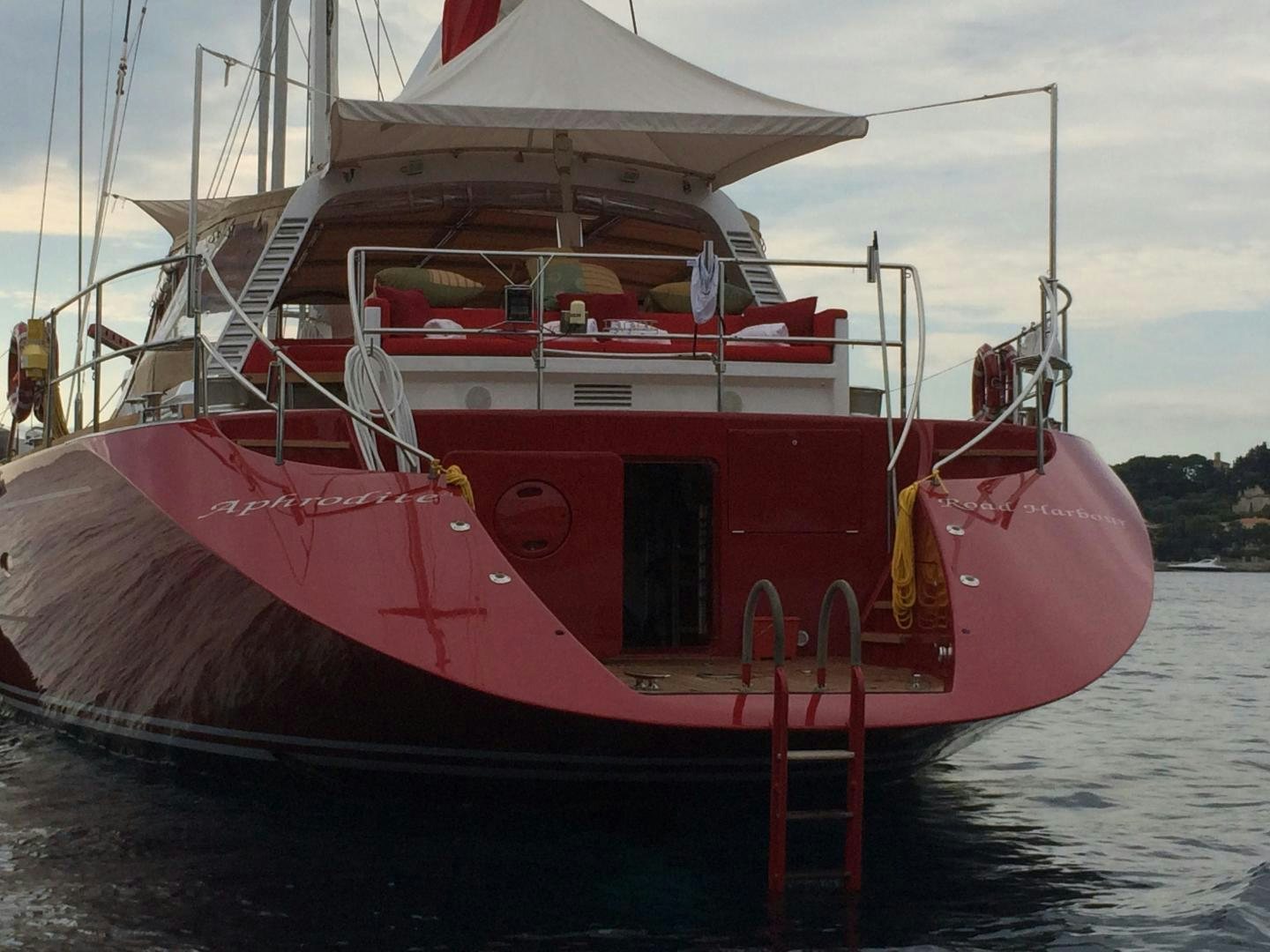 a red and white boat aboard DELUSHA Yacht for Sale