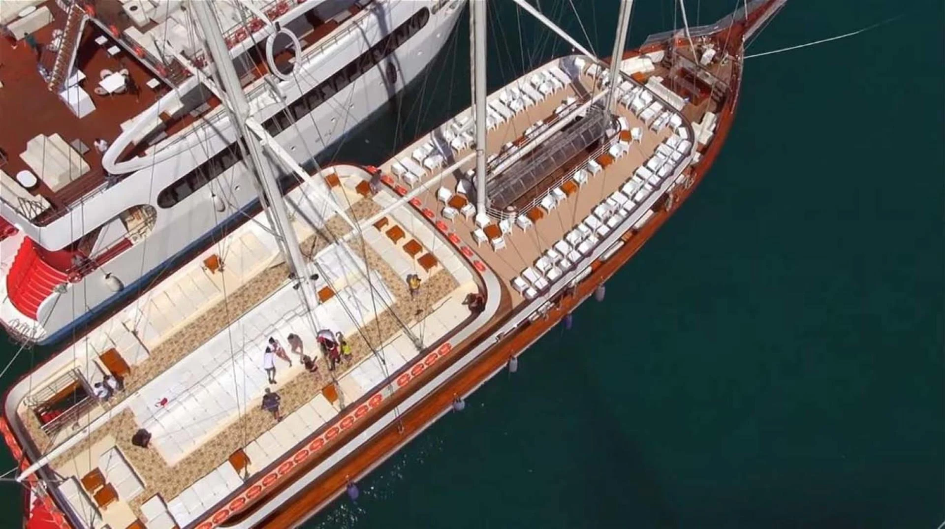 a large ship in the water aboard MY DREAM Yacht for Sale