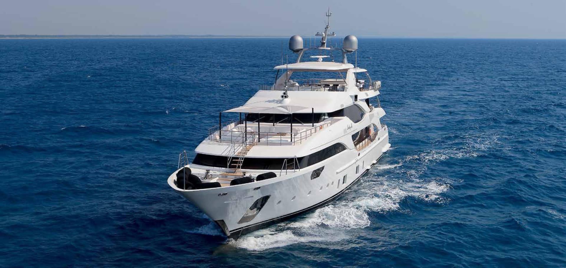 a white boat in the water aboard DREW Yacht for Sale