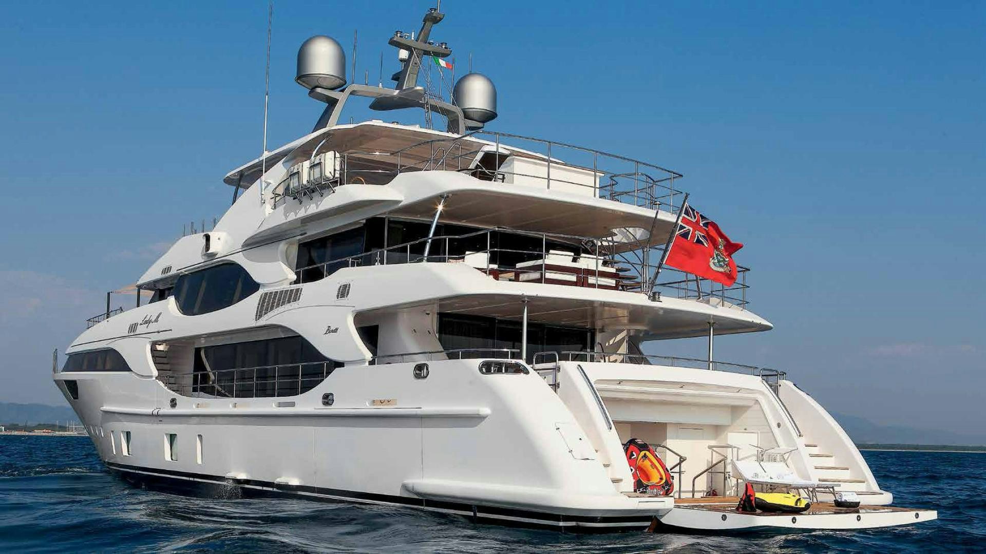 a large white boat in the water aboard DREW Yacht for Sale