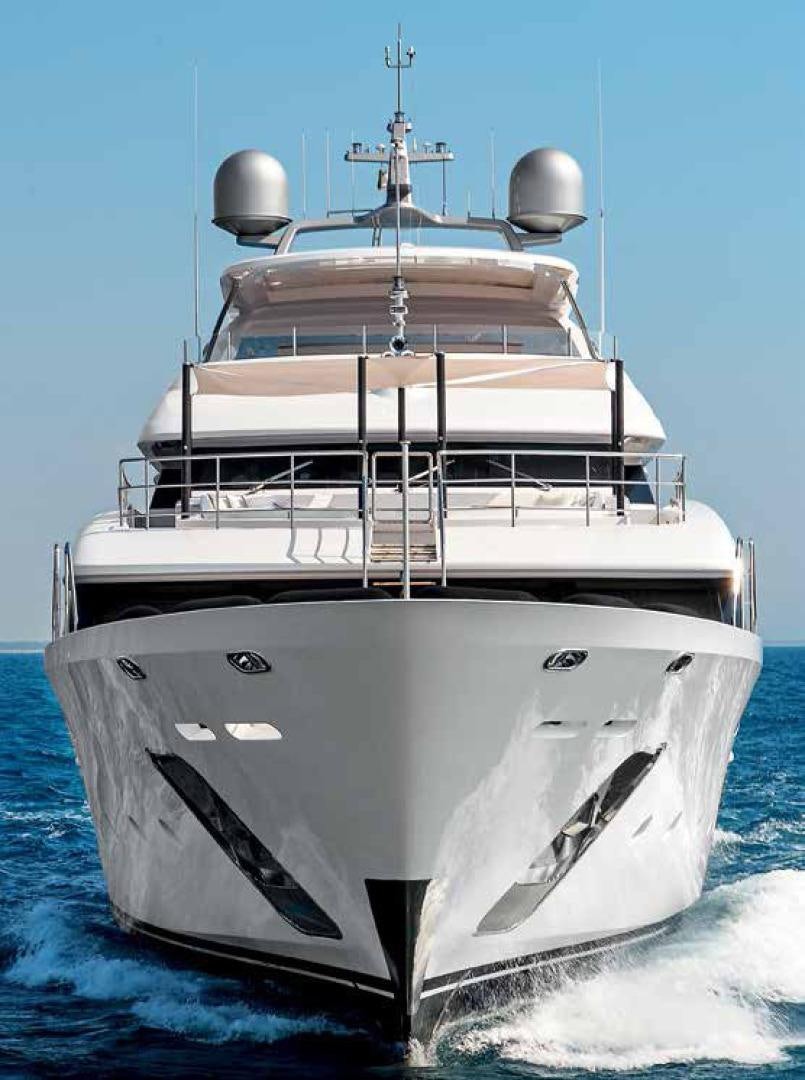 a large white boat in the water aboard DREW Yacht for Sale
