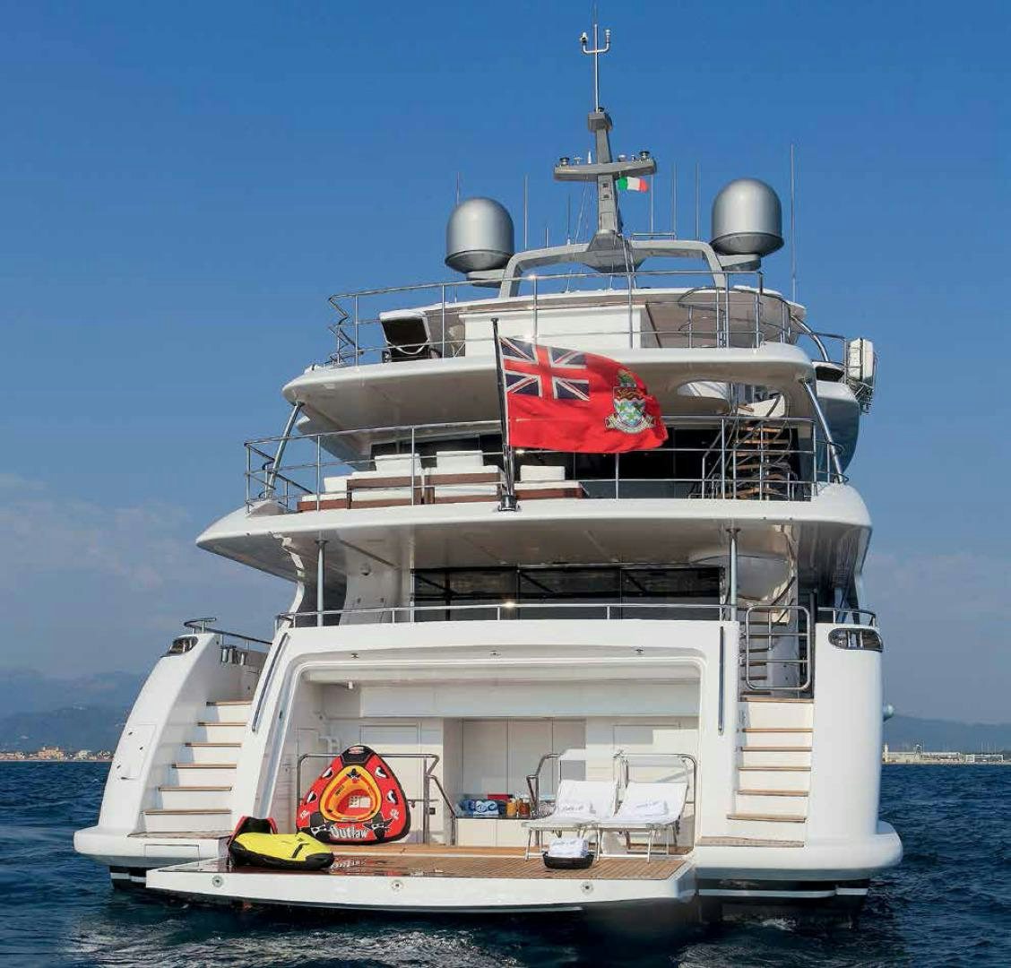 a large white ship in the water aboard DREW Yacht for Sale
