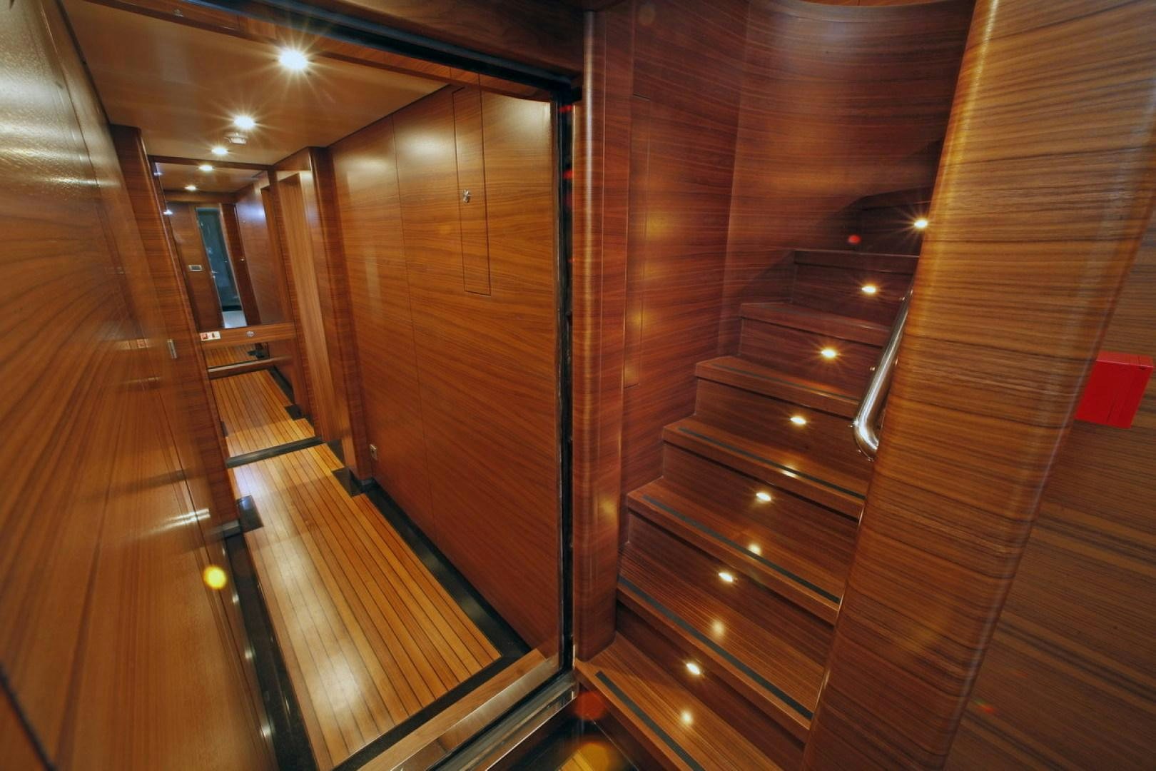 a wood hallway with wood floors aboard MR MOUSE Yacht for Sale