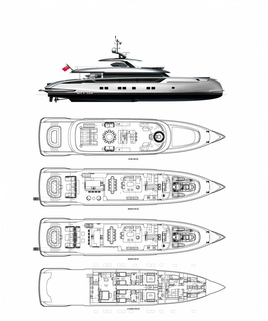 diagram, engineering drawing aboard GTT 135 Yacht for Sale