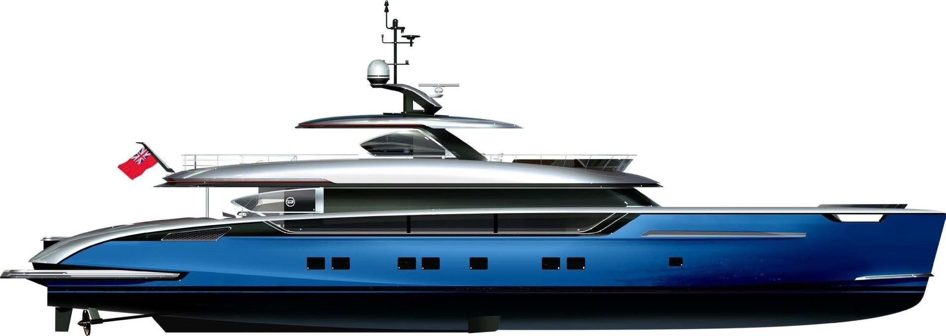 a blue and white boat aboard GTT 135 Yacht for Sale