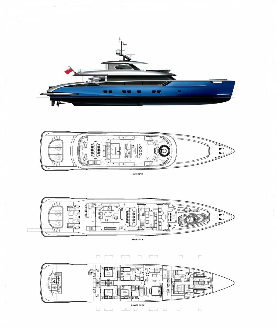 diagram, engineering drawing aboard GTT 135 Yacht for Sale