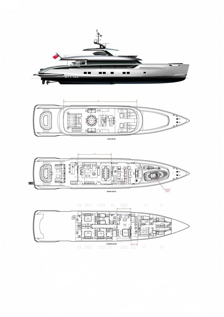 diagram, engineering drawing aboard GTT 135 Yacht for Sale