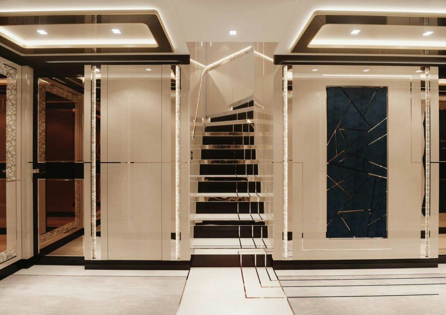 a room with a few doors aboard GTT 135 Yacht for Sale