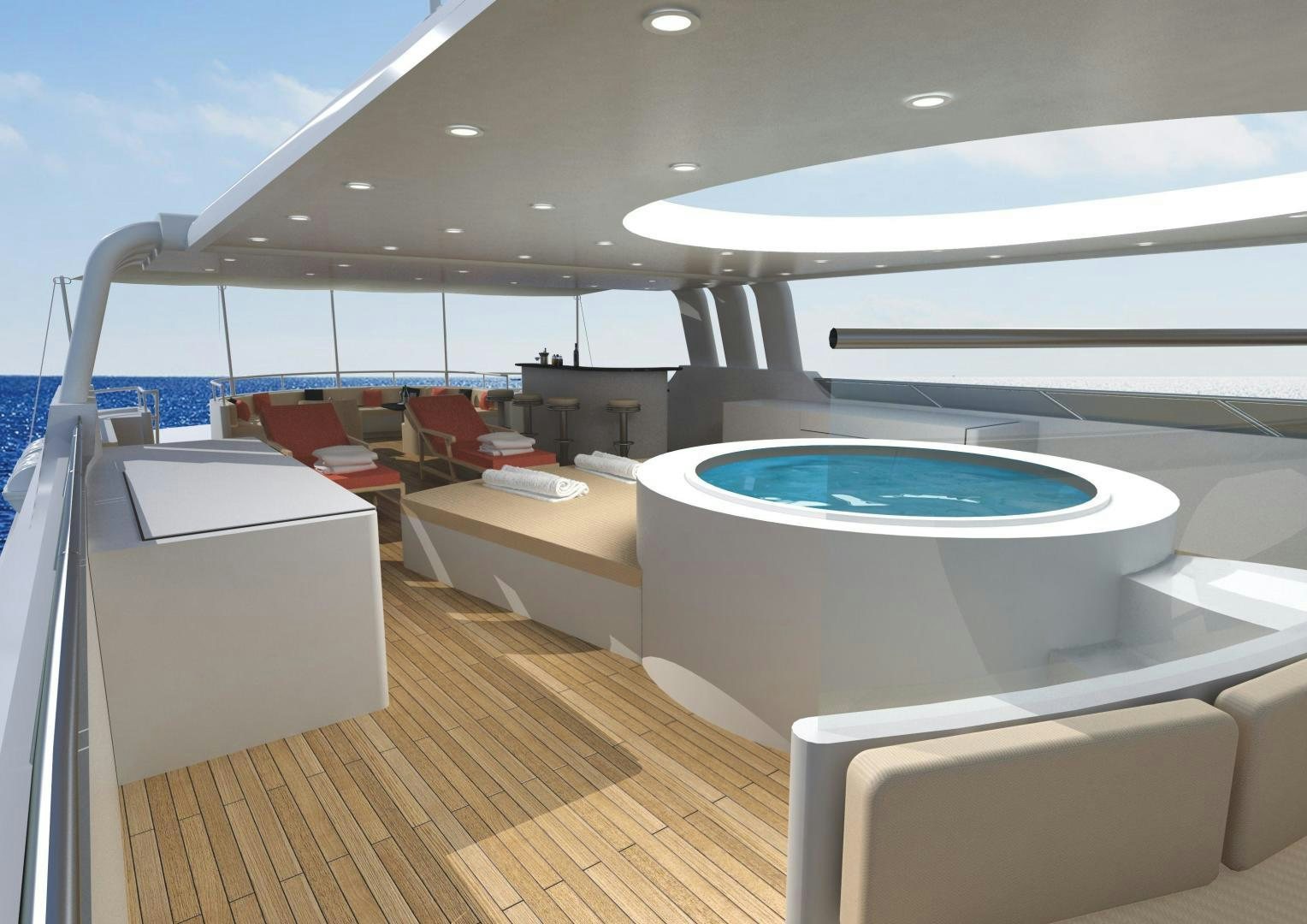 a large modern room with a pool aboard MAGELLAN Yacht for Sale